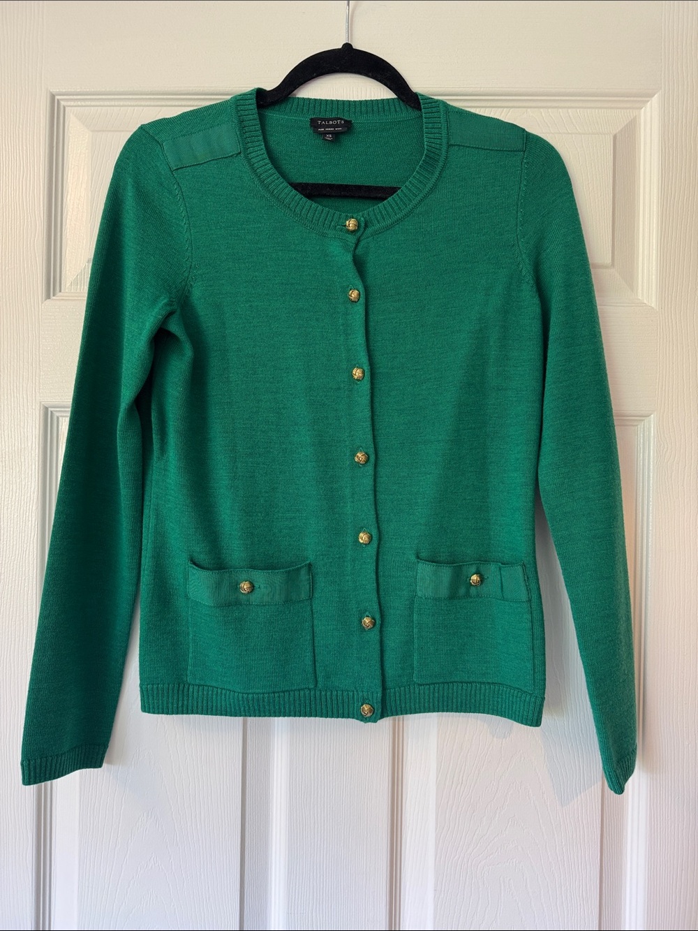 Talbots Emerald Green Button-Front Cardigan with Gold Buttons